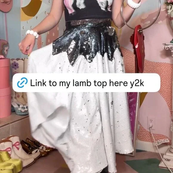 Batsheva rare : Black and white sequin skirt size 2-4 : XS - Picture 2 of 7